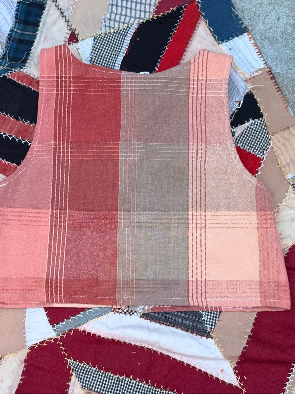 Handmade lace up -Front Plaid Crop Top in Rust and Peach - Picture 5 of 5